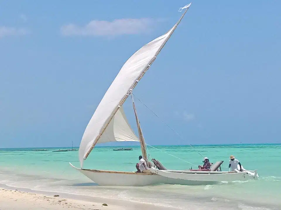 Balade en bateau traditionnel à balancier sur la côte Est de l'océan Indien à Zanzibar